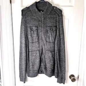 Rock & Republic Full Zip Sweater Jacket Knit Military Gray‎ Mens Large